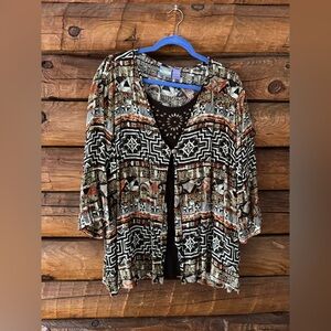 CM shapes size 2x boho Patterned Black & Brown Women's Top
